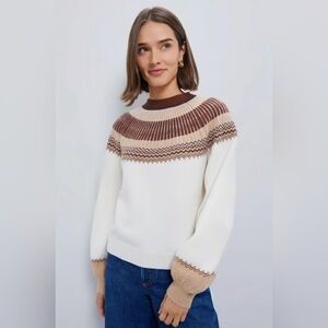 Hyacinth House Neutral Color Block Fair Isle Nordic Sweater Bishop Sleeves Small